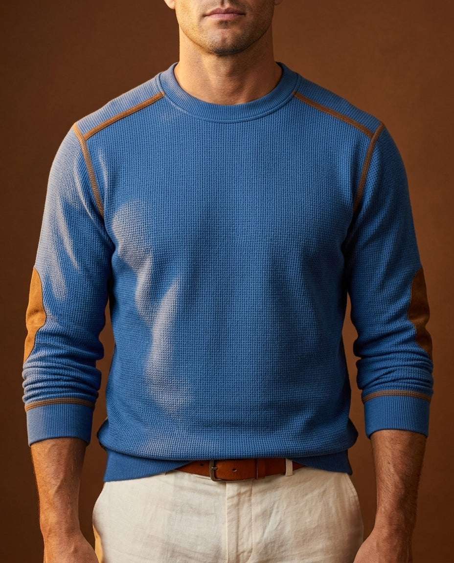 Men's Waffle Knit Jumper with Suede Elbow Patches