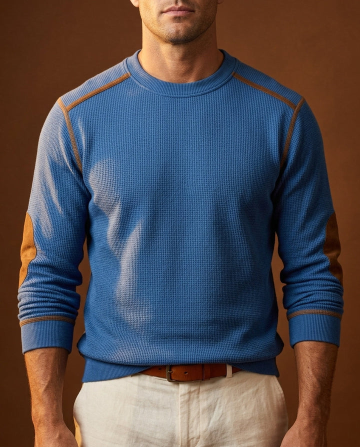 Men's Waffle Knit Jumper with Suede Elbow Patches