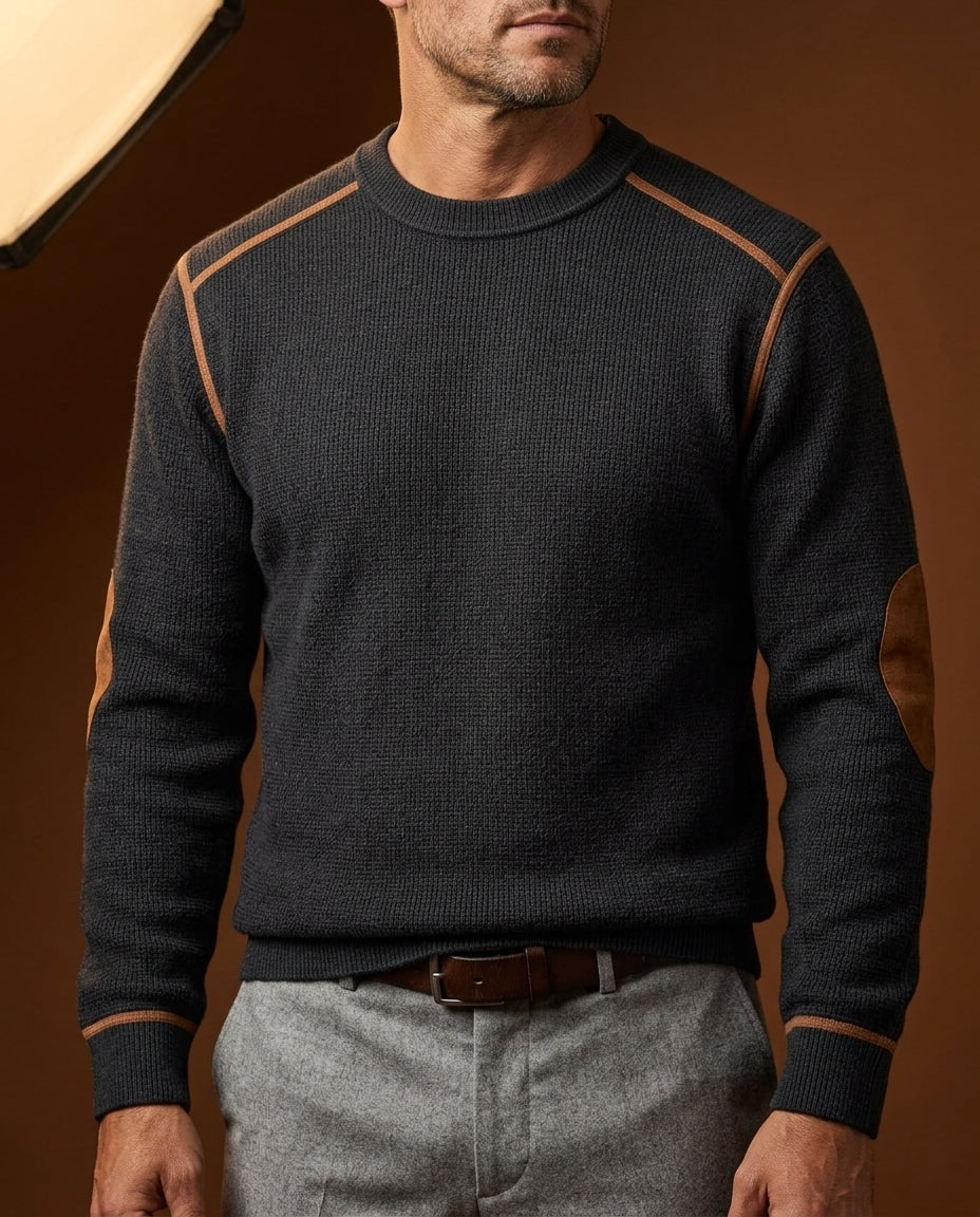 Men's Waffle Knit Jumper with Suede Elbow Patches