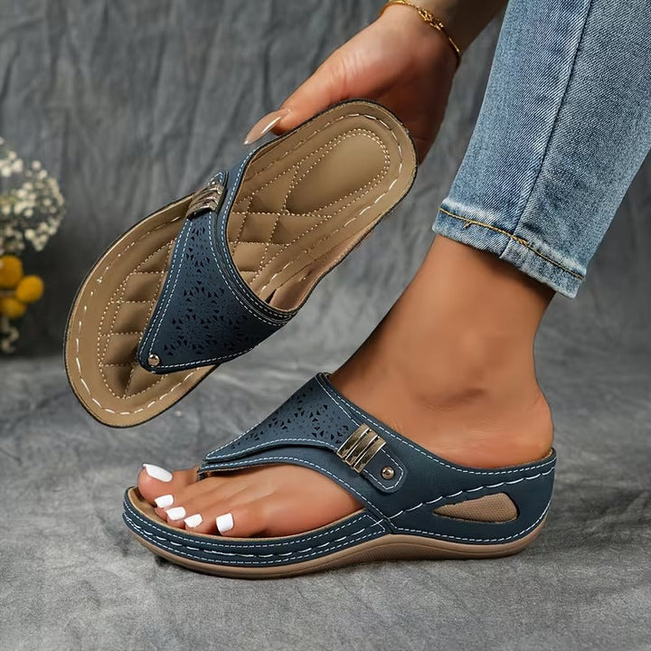 Women's Orthopedic Wedge Sandals with Perforated Strap