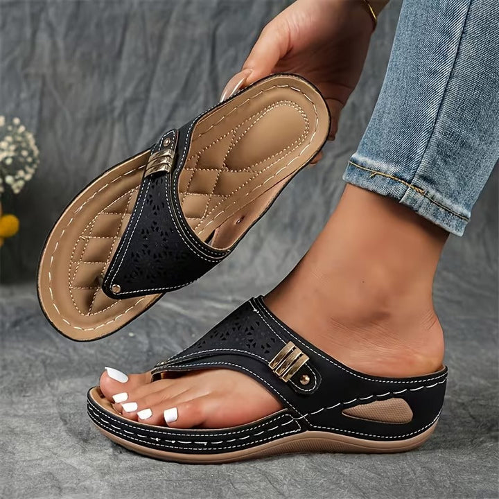 Women's Orthopedic Wedge Sandals with Perforated Strap