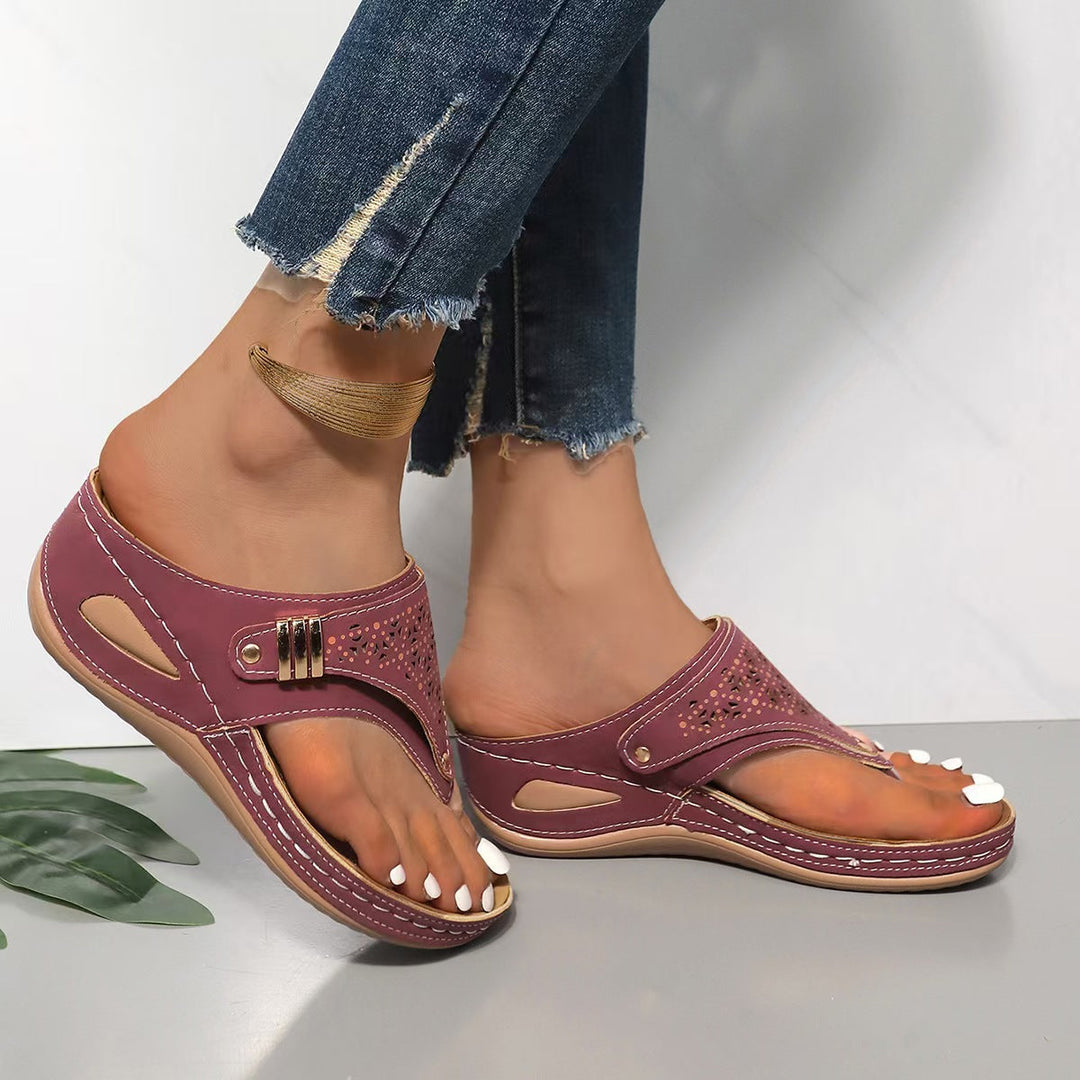 Women's Orthopedic Wedge Sandals with Perforated Strap