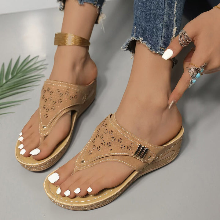 Women's Orthopedic Wedge Sandals with Perforated Strap