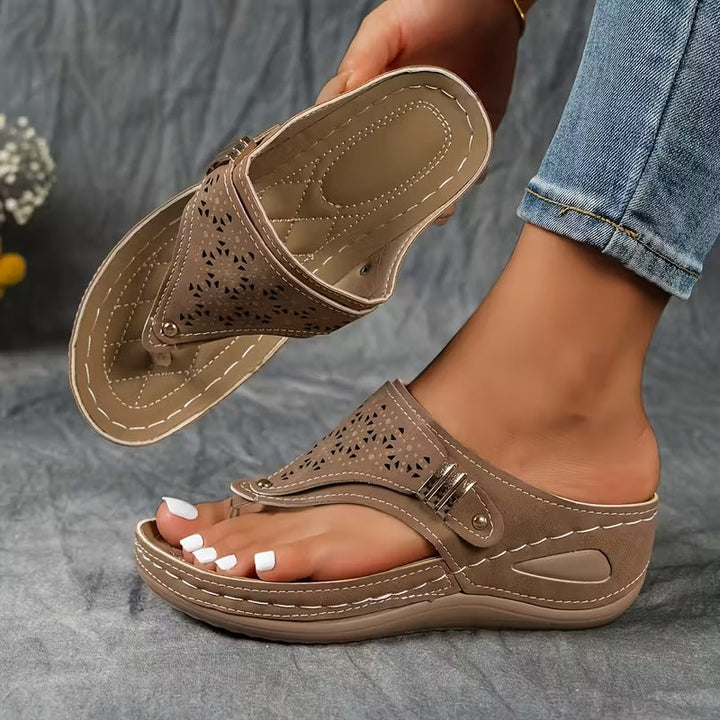 Women's Orthopedic Wedge Sandals with Perforated Strap