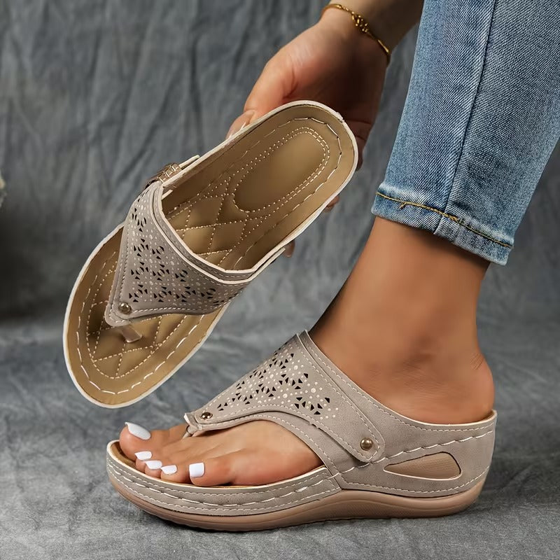 Women's Orthopedic Wedge Sandals with Perforated Strap