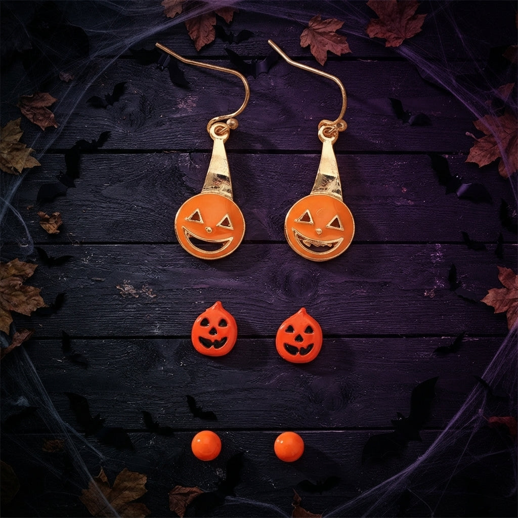Women's Spider Cauldron Spiderweb Halloween Earrings Set