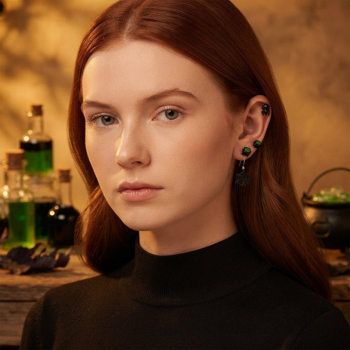 Women's Spider Cauldron Spiderweb Halloween Earrings Set