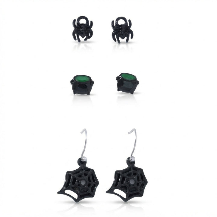 Women's Spider Cauldron Spiderweb Halloween Earrings Set