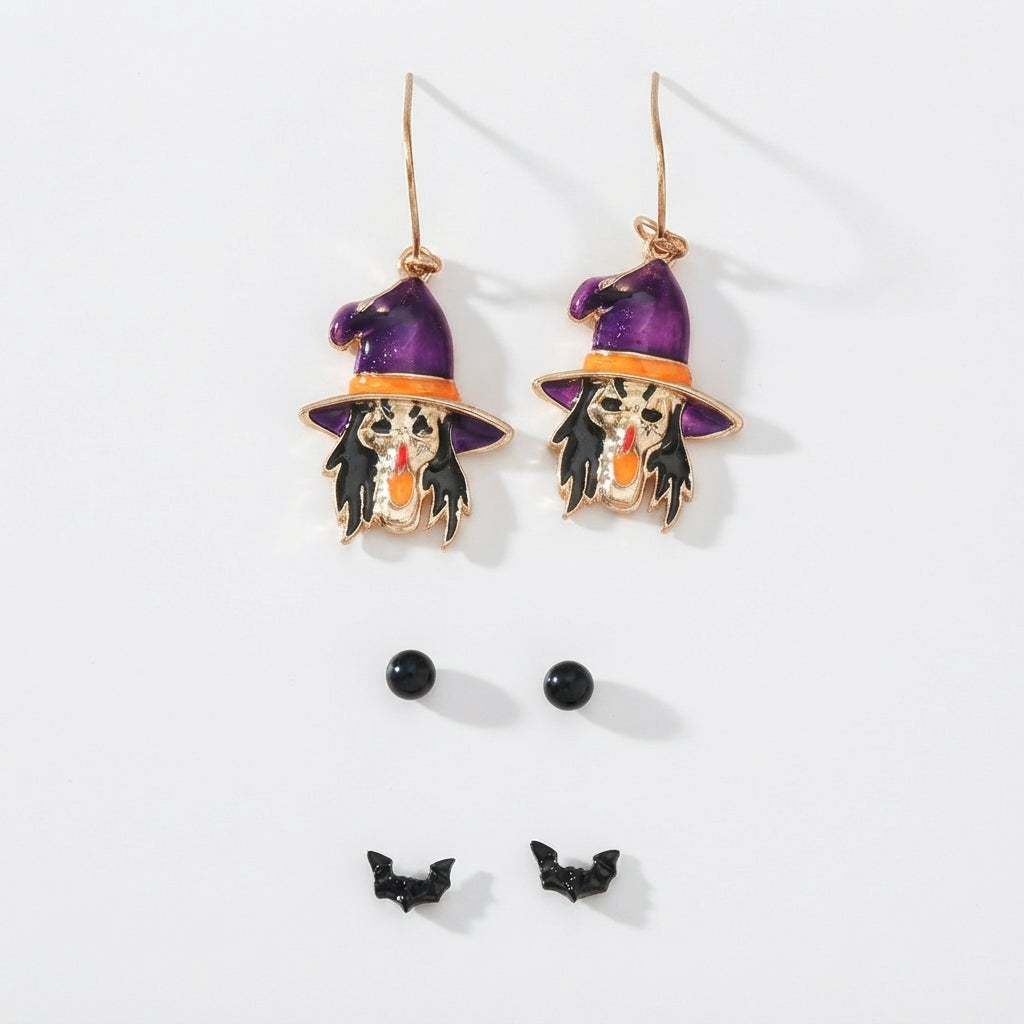 Women's Spider Cauldron Spiderweb Halloween Earrings Set