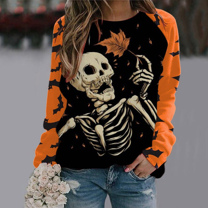 Women's Halloween Witch Print Jumper with Bat Sleeves