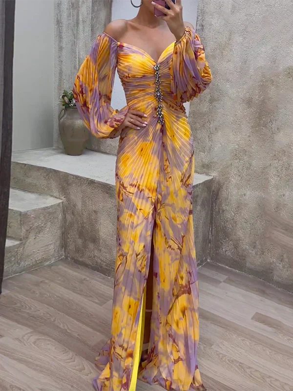 Valencia | Pleated Off Shoulder Evening Maxi Dress