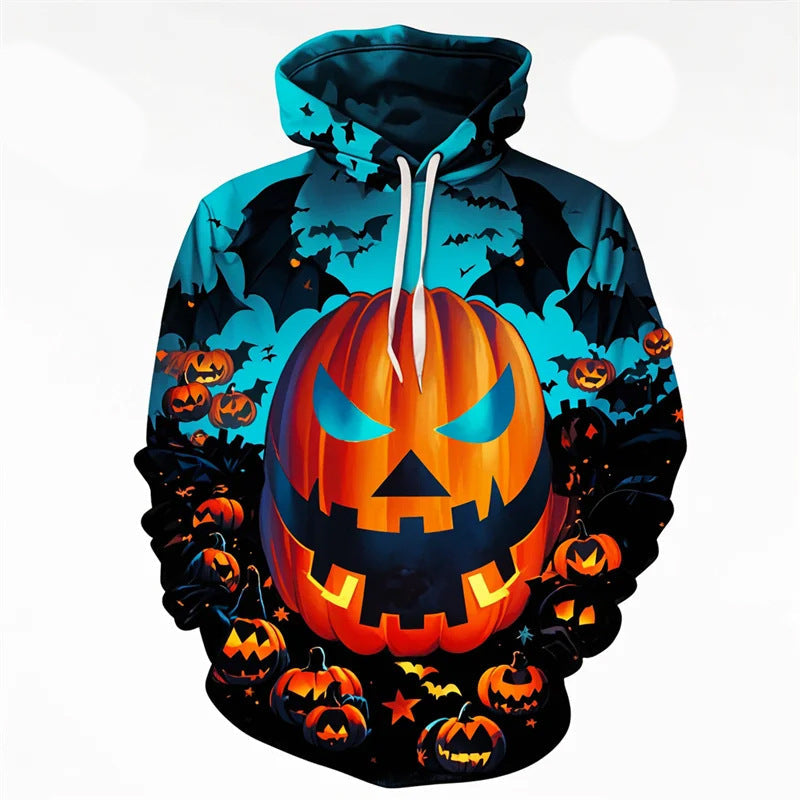 Men's Halloween Pumpkin Print Hoodie with Kangaroo Pocket