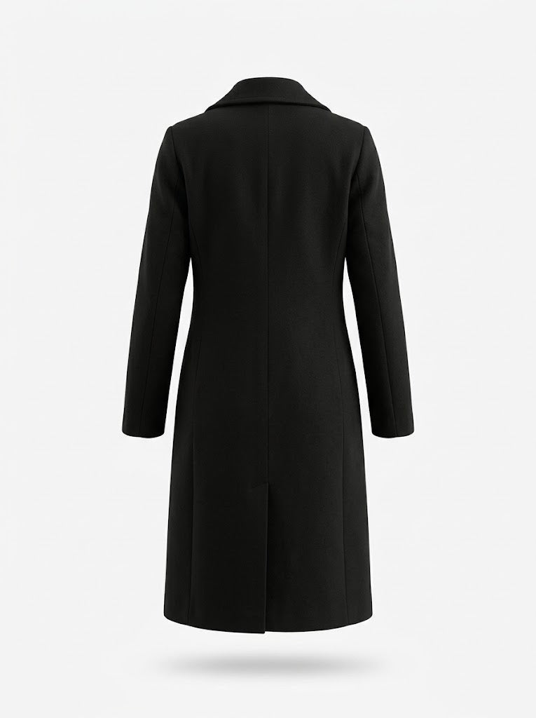 Women's Double-Breasted Longline Coat with Lapel Collar
