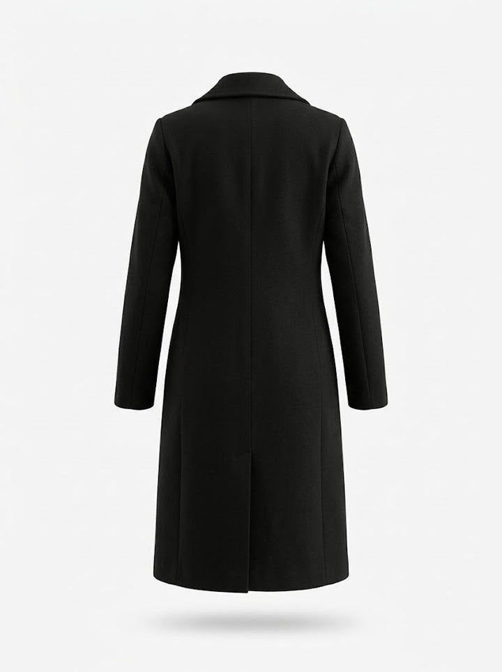 Women's Double-Breasted Longline Coat with Lapel Collar