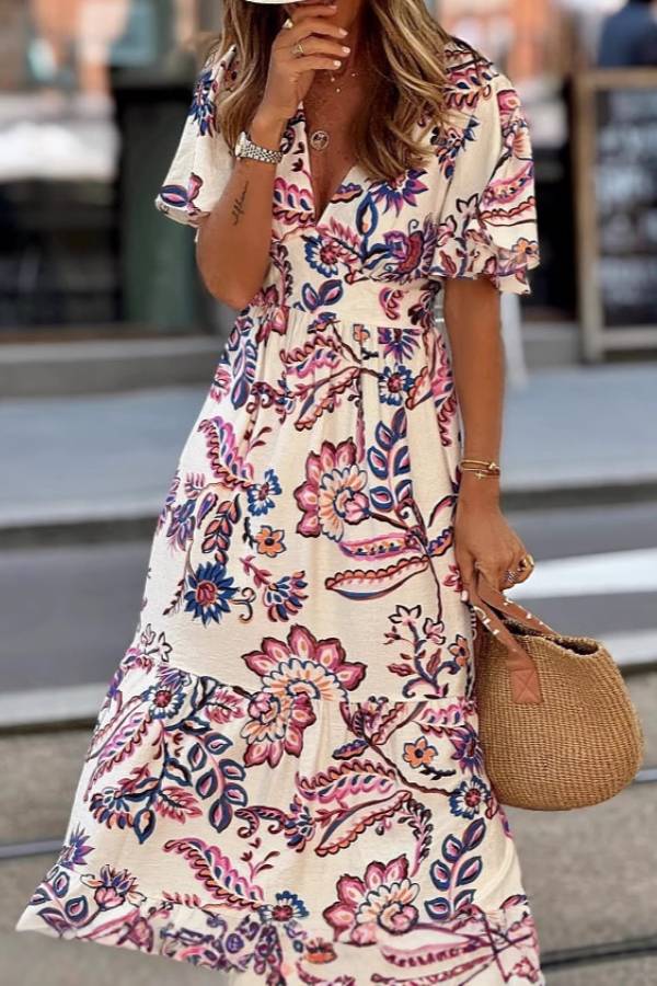 Women's Floral Maxi Dress with Tiered Hem