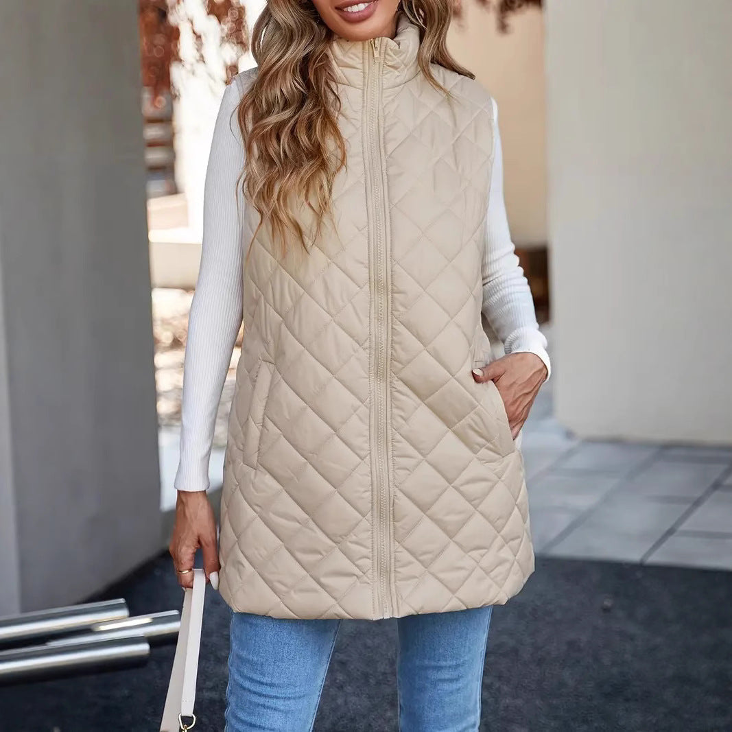 Women's Quilted Longline Gilet with Funnel Neck