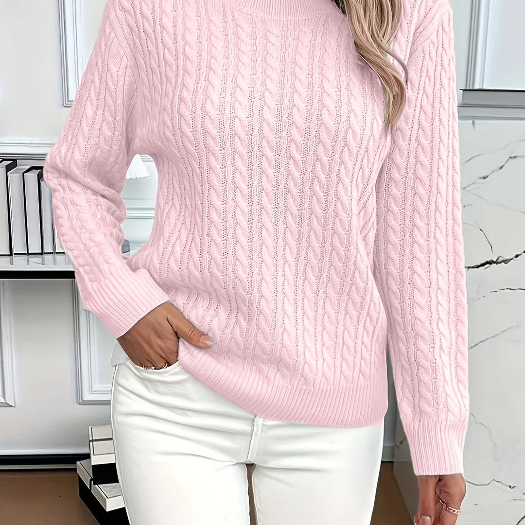 Women's Cable Knit Round Neck Jumper Relaxed Fit