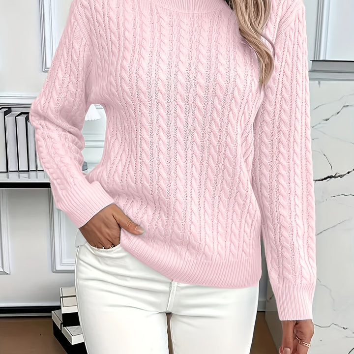 Women's Cable Knit Round Neck Jumper Relaxed Fit