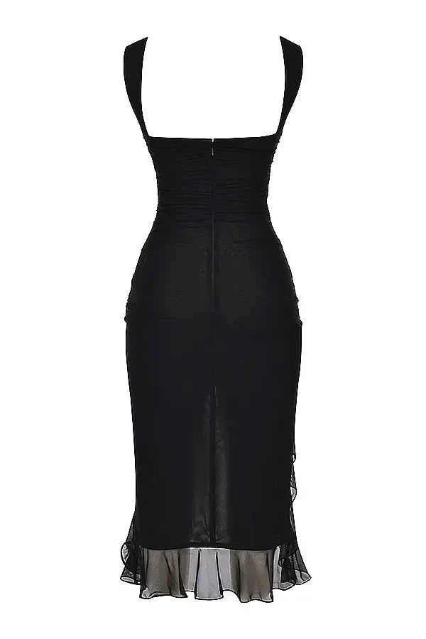 Asymmetric Ruffle Hem Bodocon Midi Dress