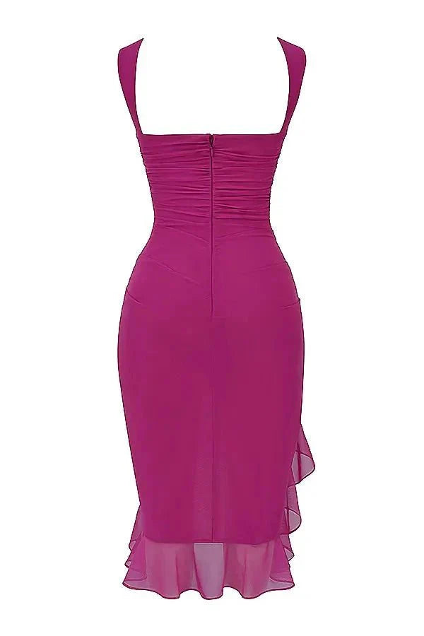 Asymmetric Ruffle Hem Bodocon Midi Dress