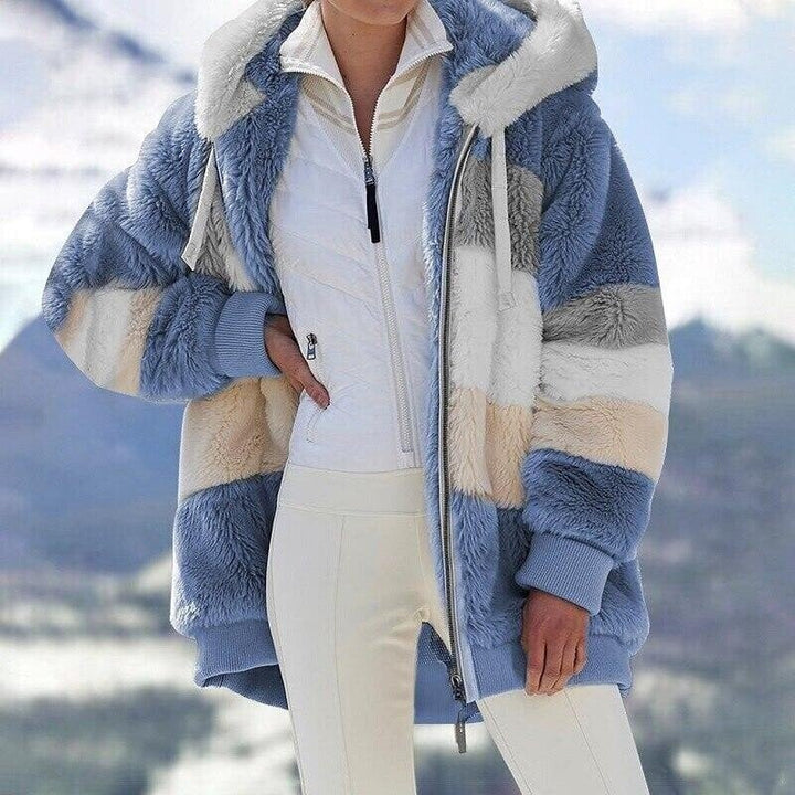 Women's Fleece Colour Block Hooded Jacket in Oversized Fit