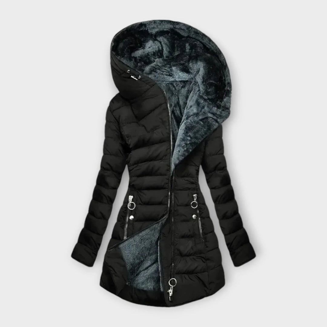 Women's Fur Lined Hooded Puffer Coat with Zip Pockets