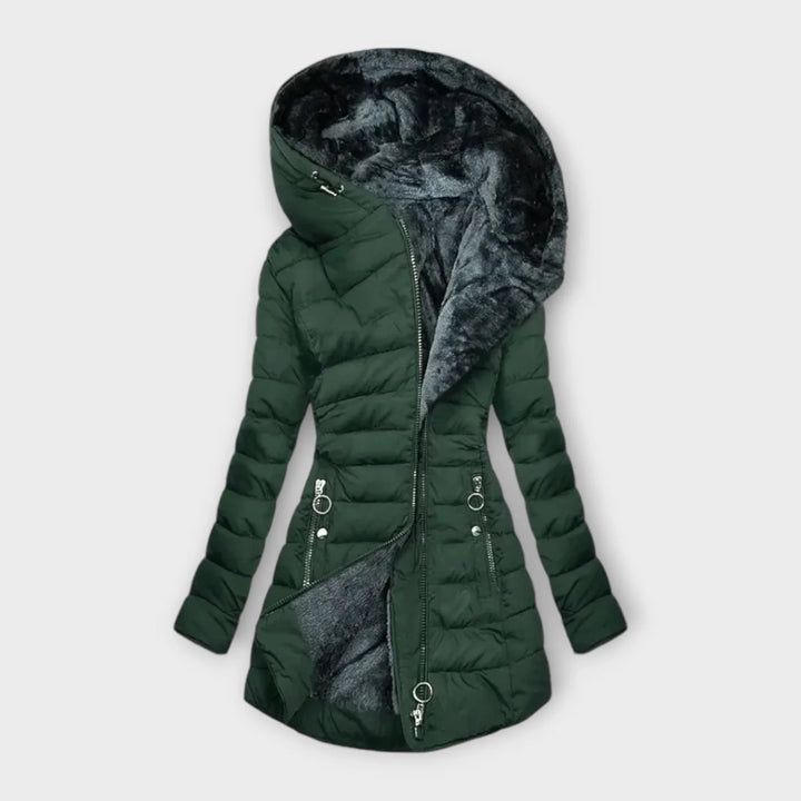 Women's Fur Lined Hooded Puffer Coat with Zip Pockets