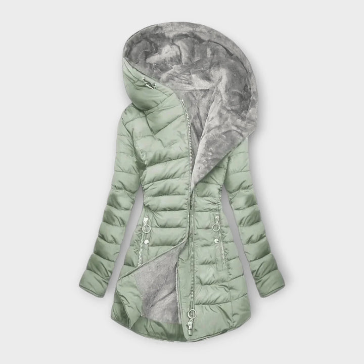Women's Fur Lined Hooded Puffer Coat with Zip Pockets