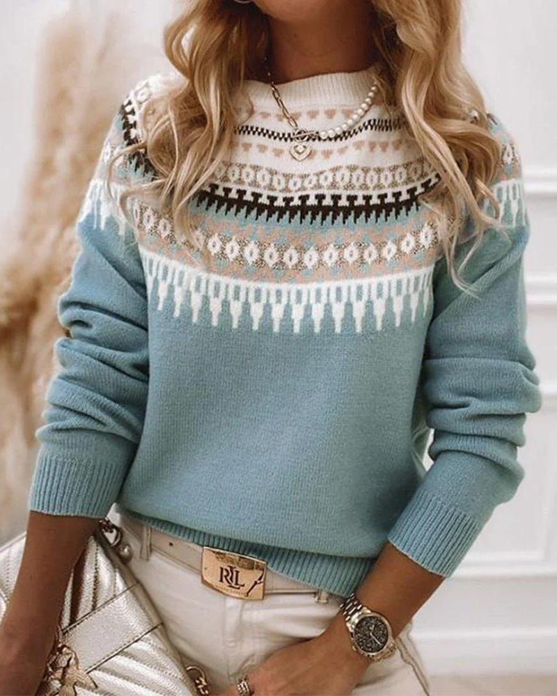 Women's Fair Isle Knit Jumper with Crew Neck