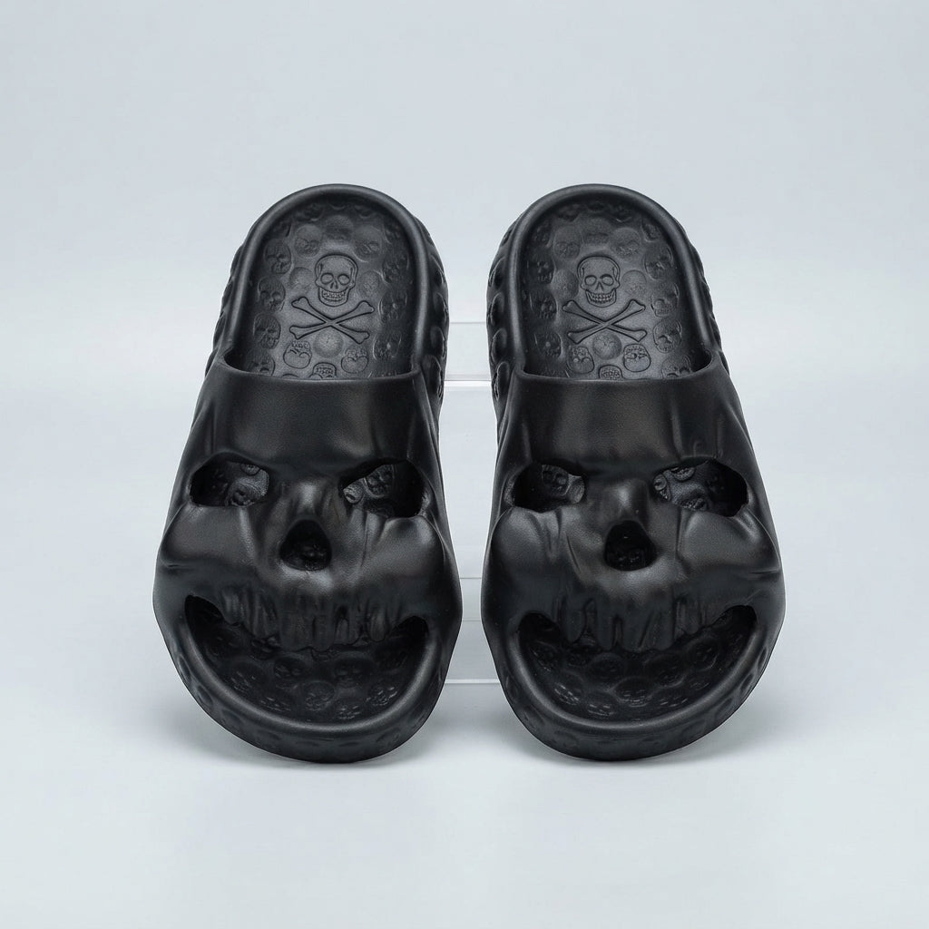 Women's Skull Face Halloween Slippers with Novelty Design