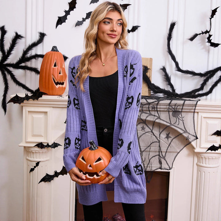 Women's Pumpkin Print Halloween Cardigan