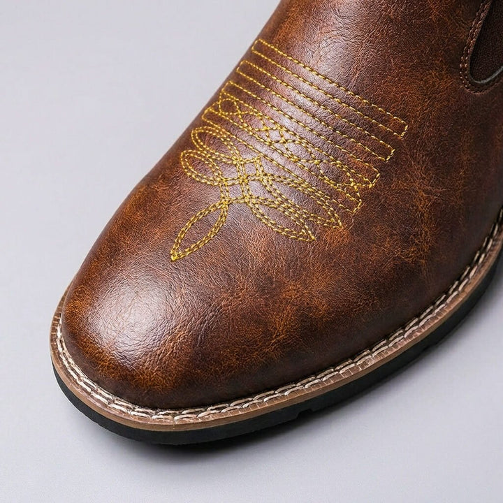 Men's Embroidered Chelsea Boots with Pull-On Elastic Panels