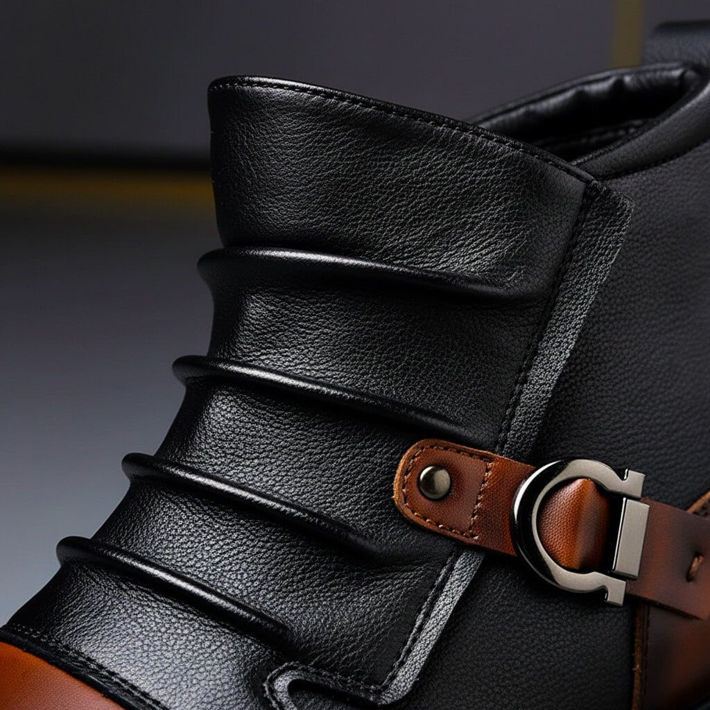 Men's Panelled Ankle Boots with Buckle Strap Detail