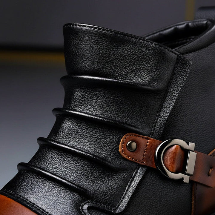 Men's Panelled Ankle Boots with Buckle Strap Detail