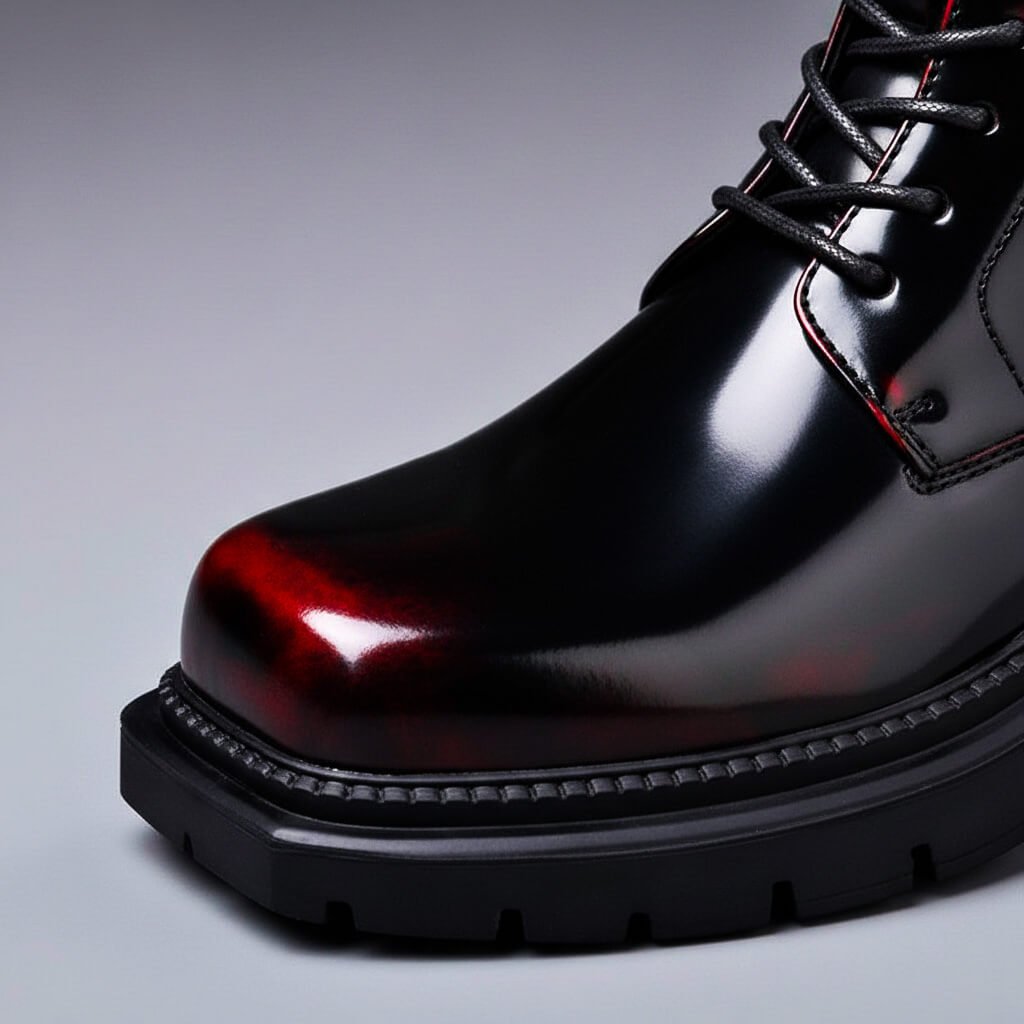 Men's Glossy Lace-Up Ankle Boots with Lug Sole