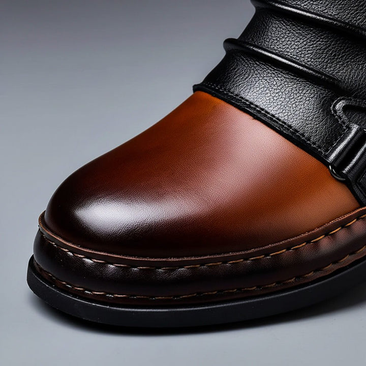 Men's Panelled Ankle Boots with Buckle Strap Detail