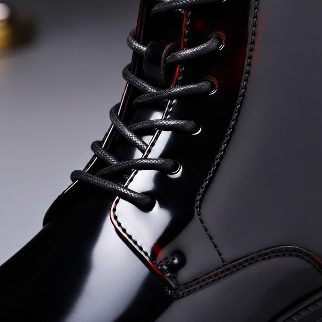 Men's Glossy Lace-Up Ankle Boots with Lug Sole
