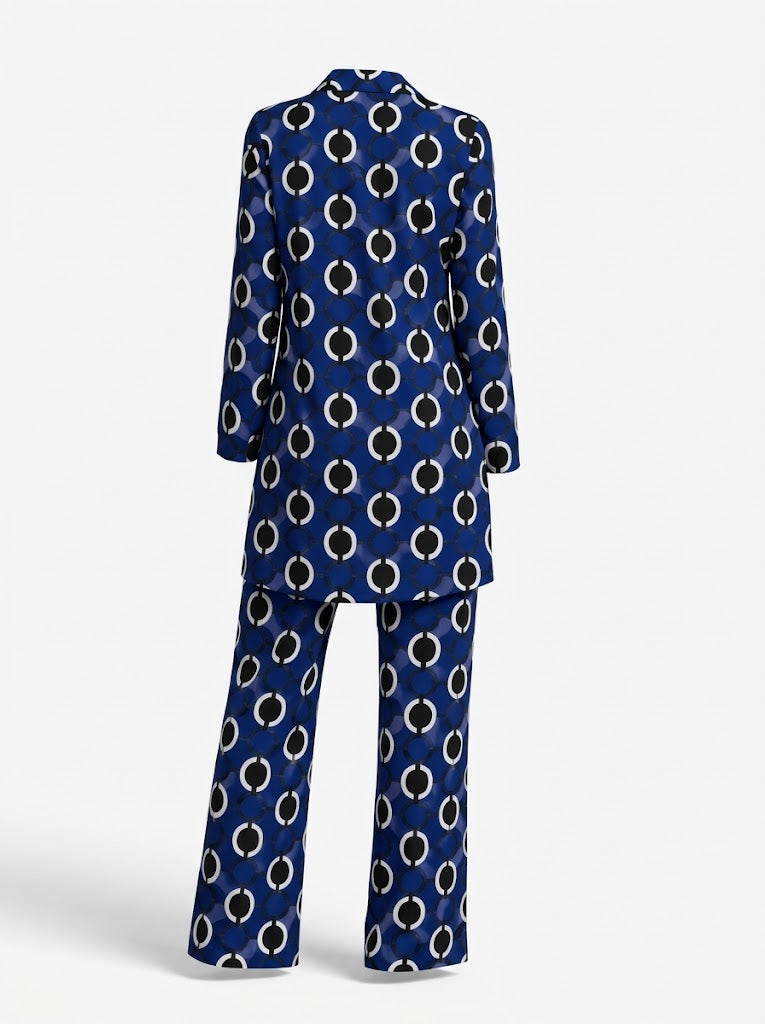 Women's Printed Longline Blouse and Wide-Leg Trousers Co-Ord
