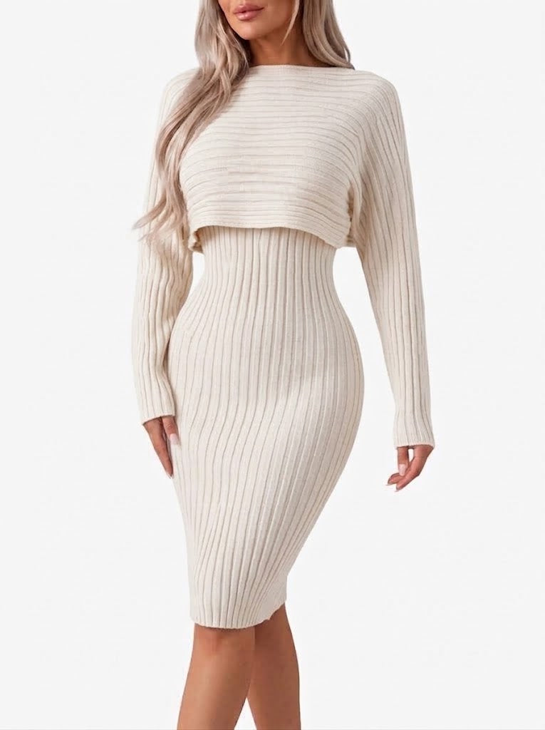 Women's Ribbed Midi Skirt Co-Ord Set with Cropped Top