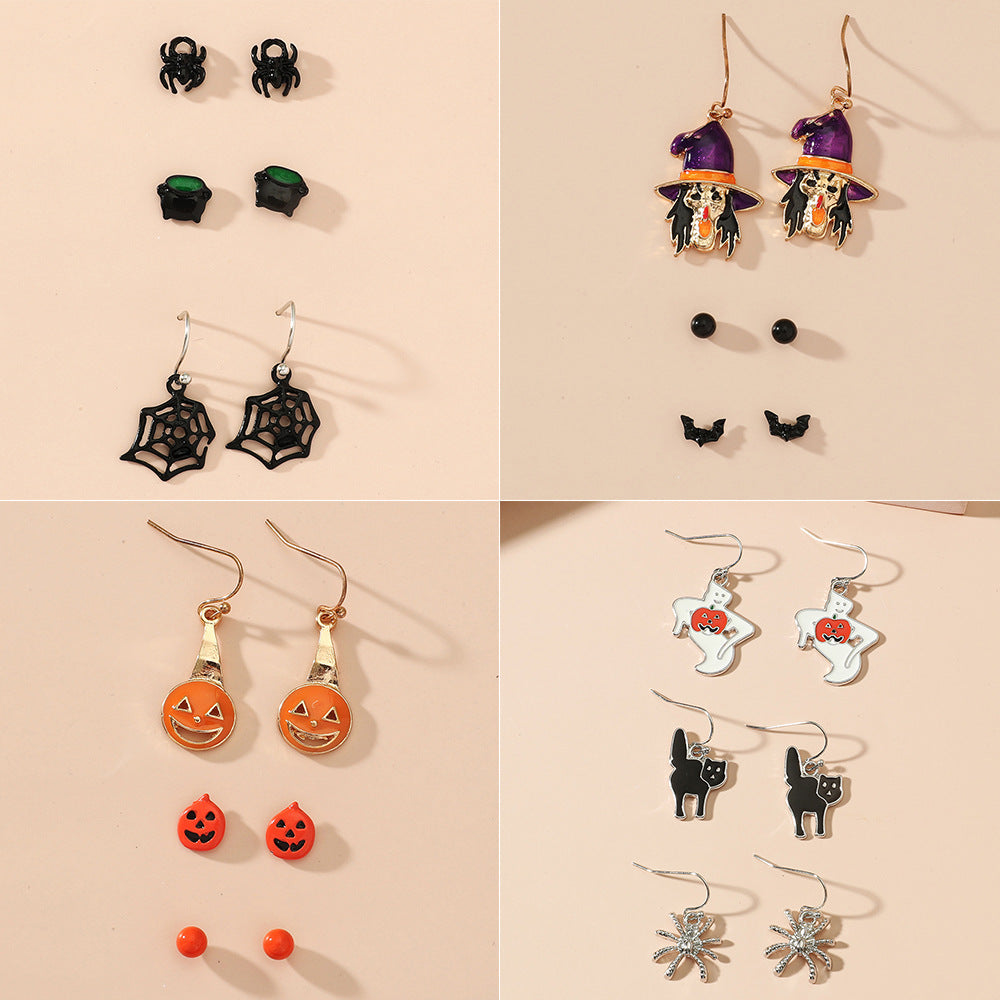 Women's Spider Cauldron Spiderweb Halloween Earrings Set
