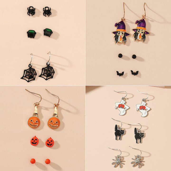 Women's Spider Cauldron Spiderweb Halloween Earrings Set