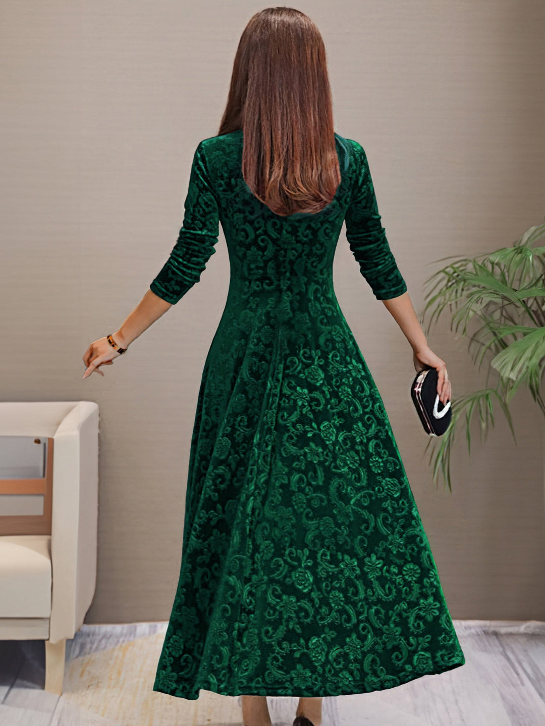 Vivienne | Floral Velvet V Neck Midi Dress