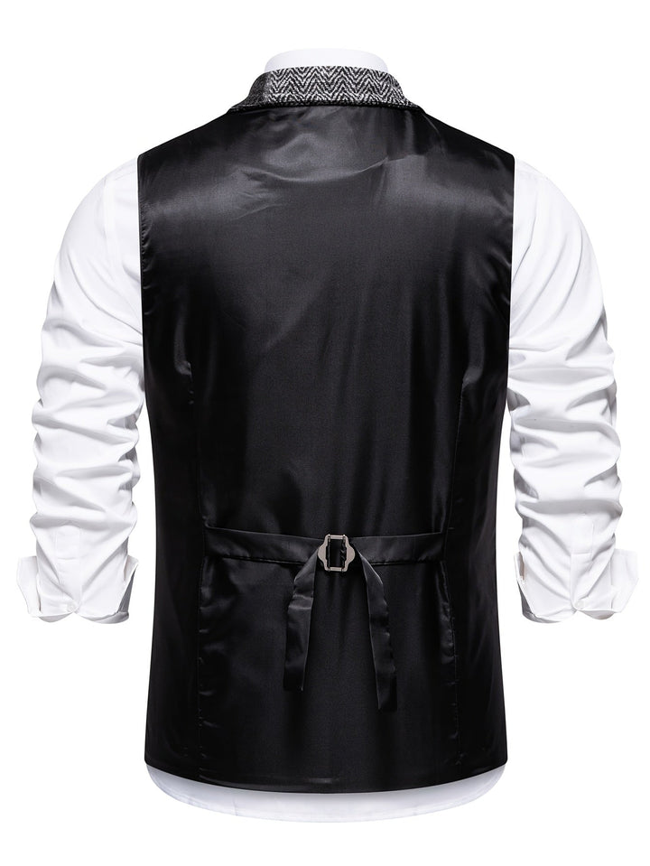 Men's Tweed Patchwork Waistcoat with Herringbone Detail