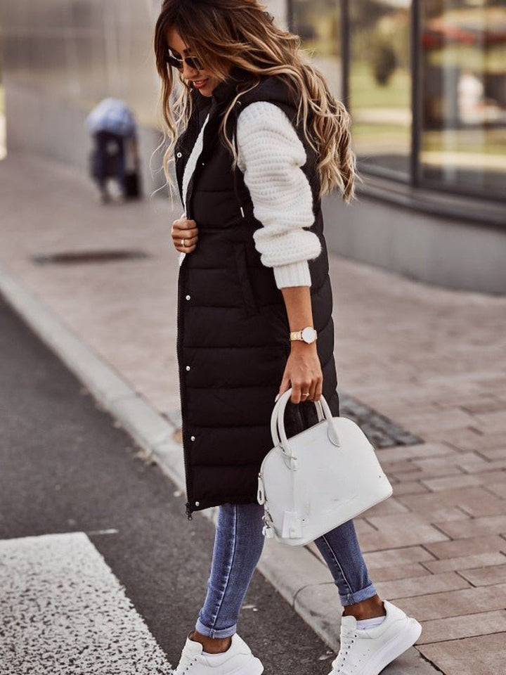 Women's Quilted Knee-Length Puffer Gilet in Longline Fit
