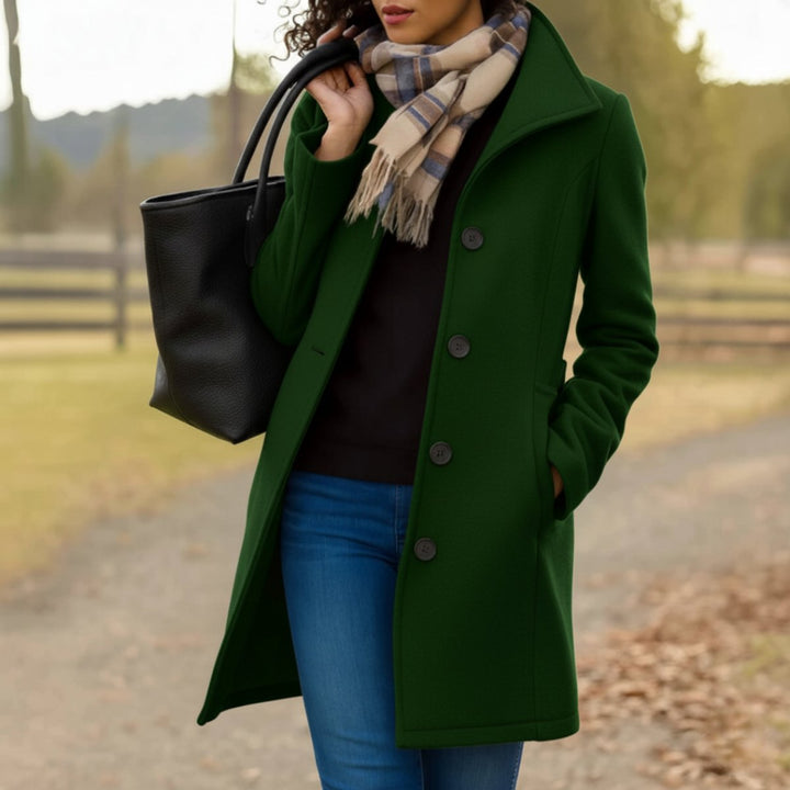 Women's Button-Front Mid-Length Coat with Side Pockets
