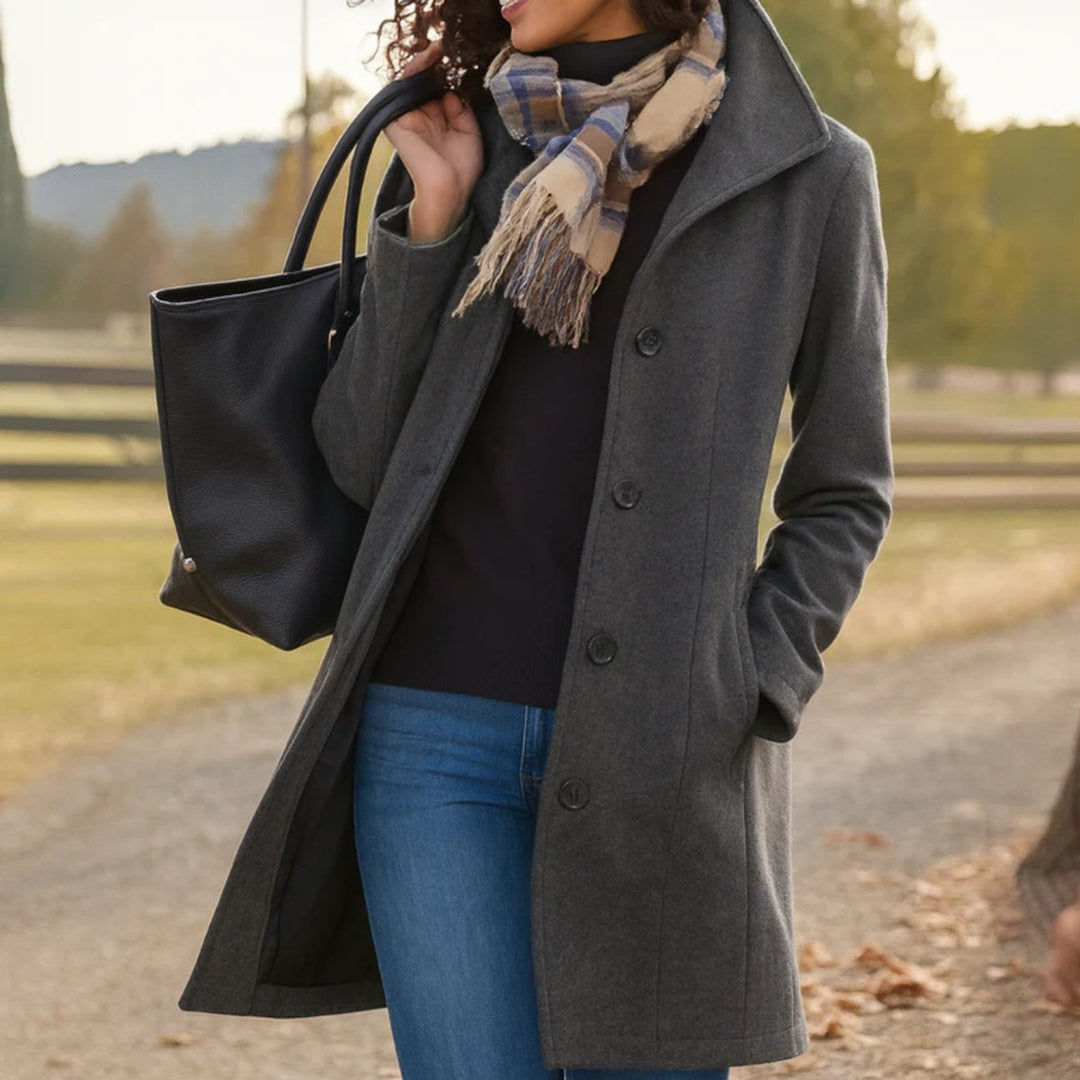 Women's Button-Front Mid-Length Coat with Side Pockets