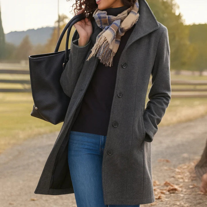 Women's Button-Front Mid-Length Coat with Side Pockets