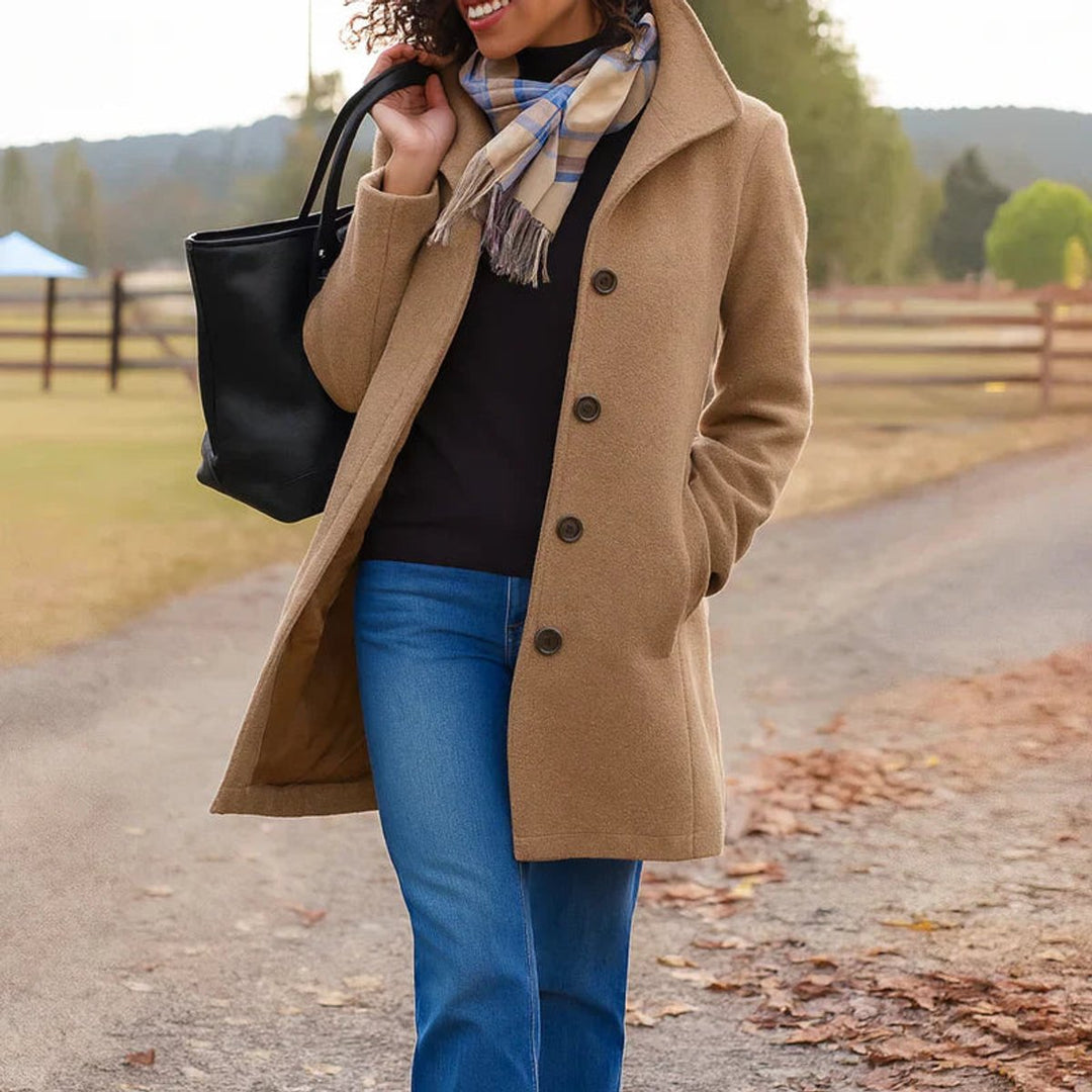 Women's Button-Front Mid-Length Coat with Side Pockets