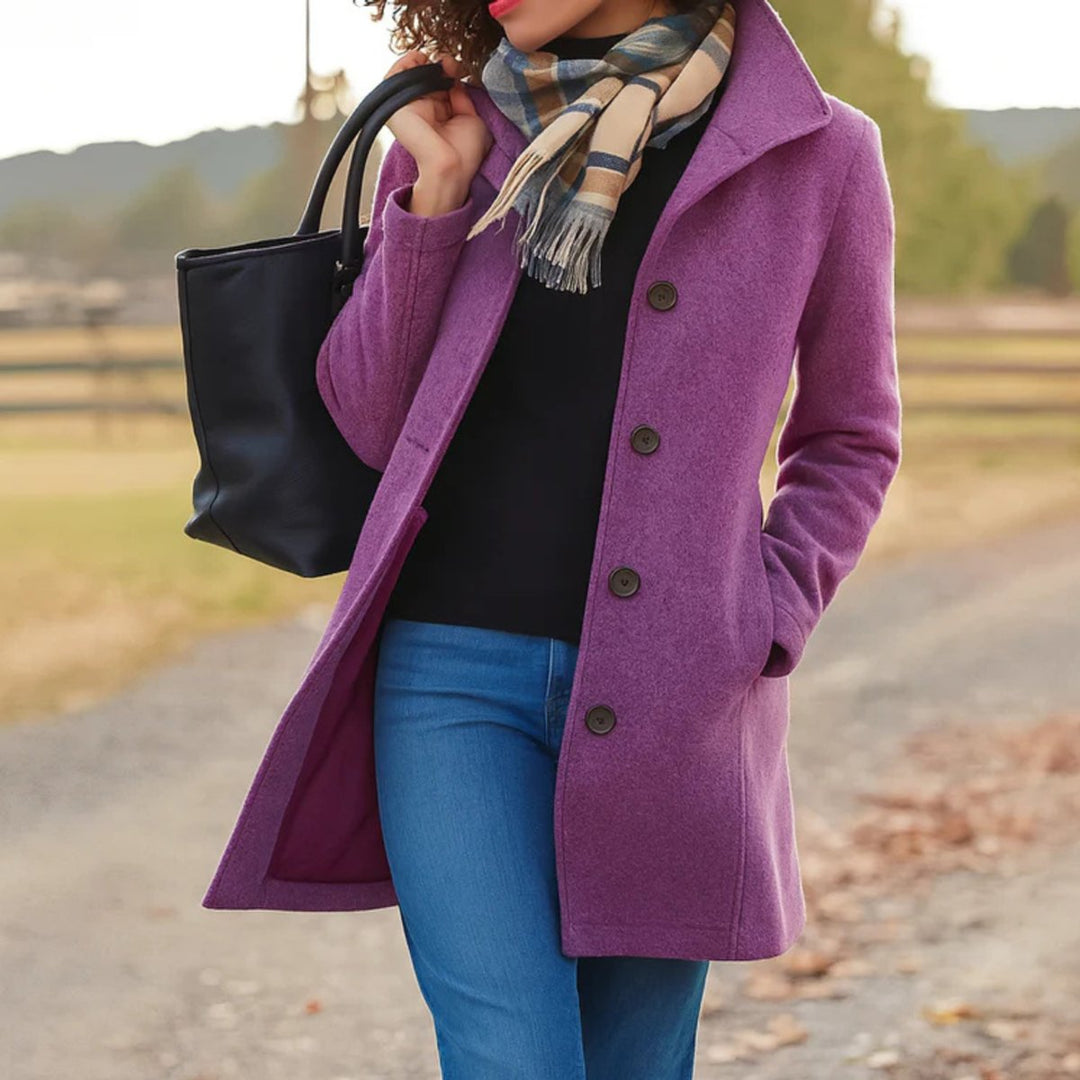 Women's Button-Front Mid-Length Coat with Side Pockets