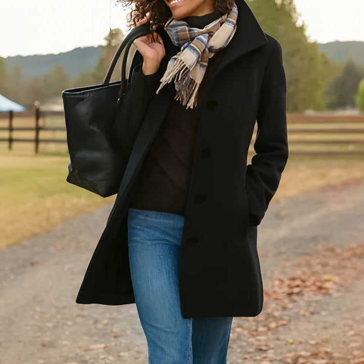 Women's Button-Front Mid-Length Coat with Side Pockets